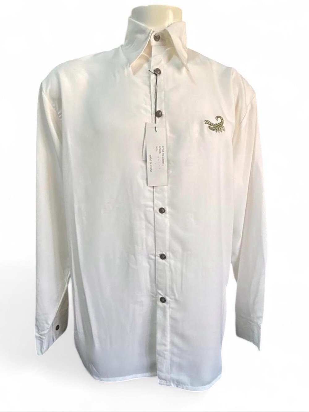 NWT Western Max White High Collar Cowboy Shirt Scorpion Embroidered